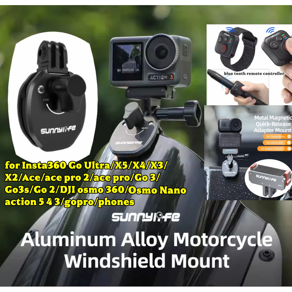 Sunnylife คลิปกระจกรถจักรยานยนต์สําหรับโทรศัพท์/DJI Osmo Nano/360/Action 6/5 Pro 4 3 /Insta360 Go Ultra/X5/X4/X3/ACE PRO 2/Go 3S/GoPro/กระเป๋า 3 กล้องอลูมิเนียมอัลลอยด์สําหรับ