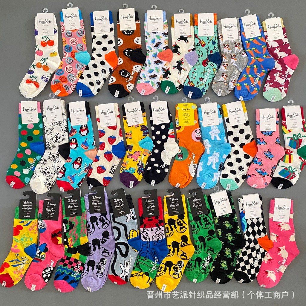 ถุงเท้าเด็ก happysocks happysock ถุงเท้าเด็กกลางหลอด Mickey Co-Branded ถุงเท้าอินเทรนด์ Polka Dot ลา