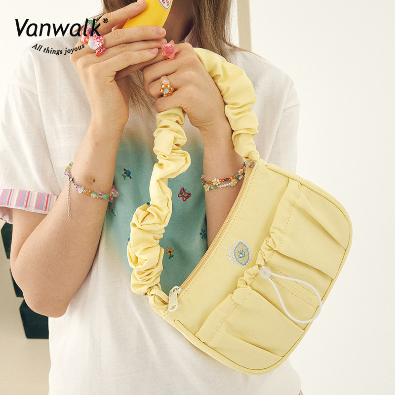 VANWALK VANWALK VANWALK Retro Sweet Girl Shoulder Bag ins Sweet Shoulder Underarm Pleated Messenger 