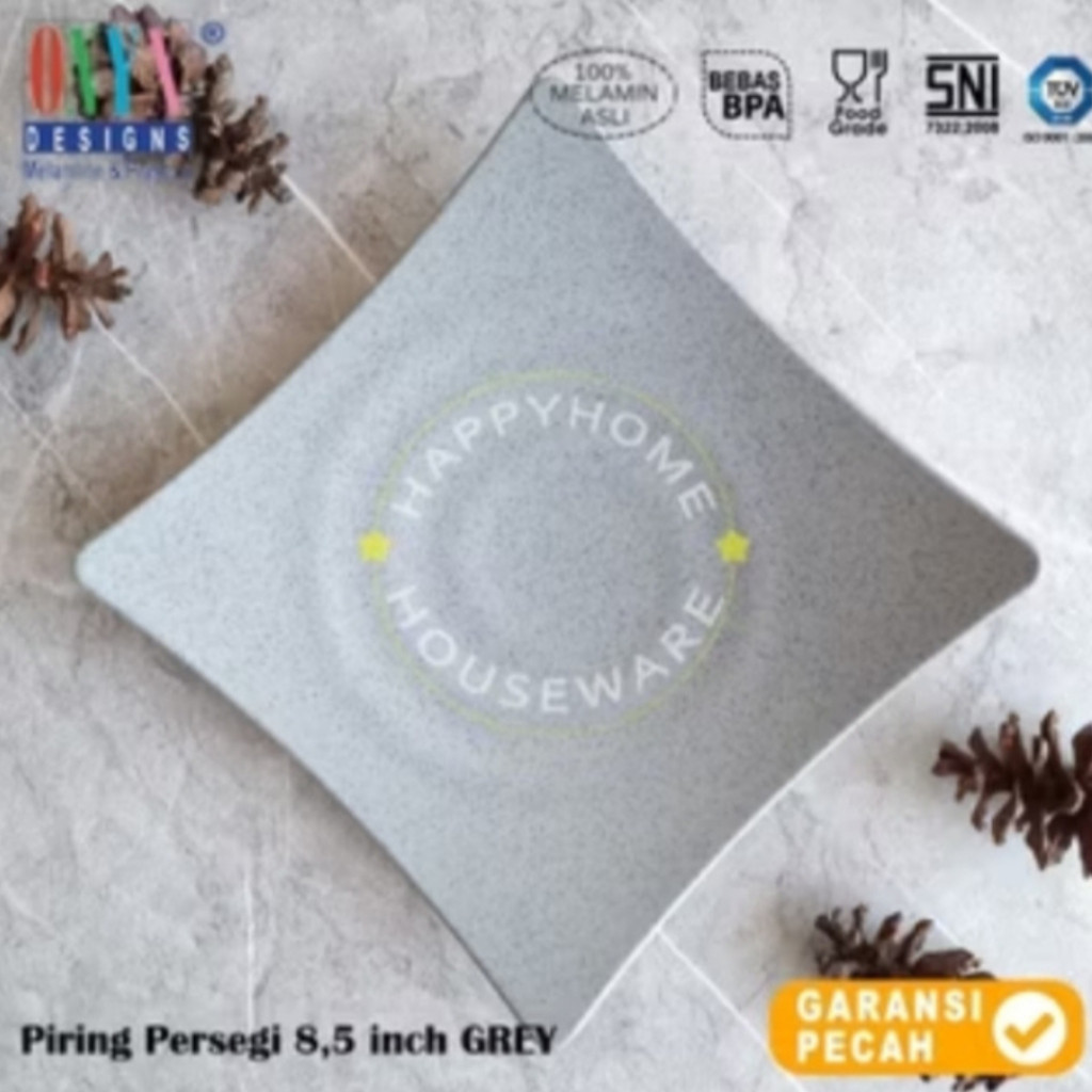 ONYX 8.5in Cosmic Square Plate / จานอาหารค่ํา / จานสี่เหลี่ยมเมลามีนพรีเมี่ยม 21cm สีเทา