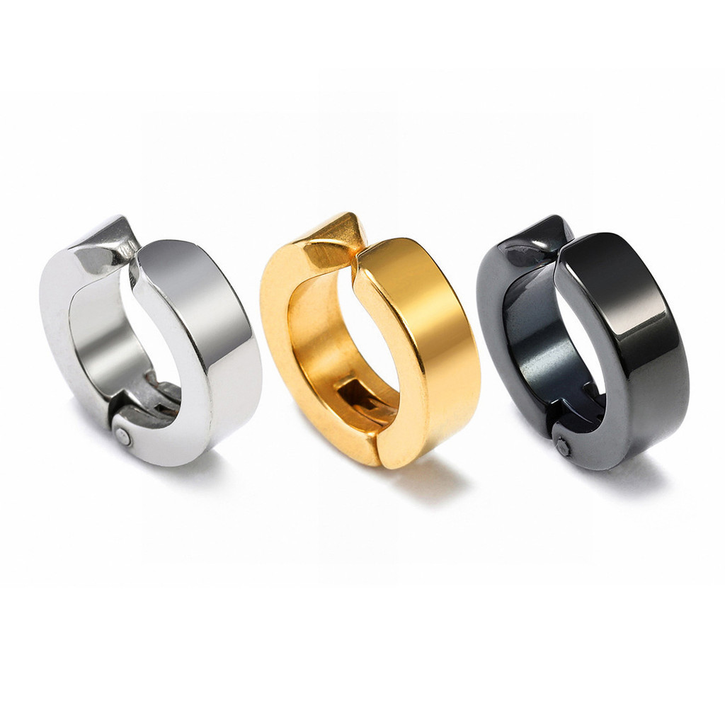 โล่หลังสาวน้อย #Black ต่างหูสแตนเลสสีทอง เครื่องประดับแฟชั่นสำหรับผู้ชาย EH-331ws