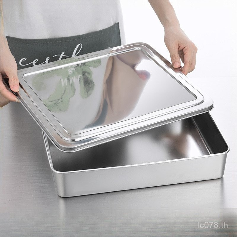 ถาดภาชนะจานสี่เหลี่ยมสแตนเลสกล่องดีบุกสี่เหลี่ยม Pingwang พร้อมฝาปิด Tiramisu เครื่องใช้พิเศษ 304 54