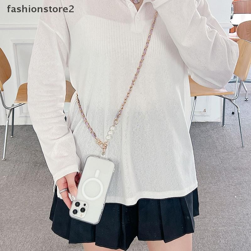 [fsh] เกาหลีหรูหราโลหะมุกหนังCrossbodyเชือกเส้นเล็กสร้อยคอสายคล้องโทรศัพท์มือถือสากลเชือกเส้นเล็กเคส