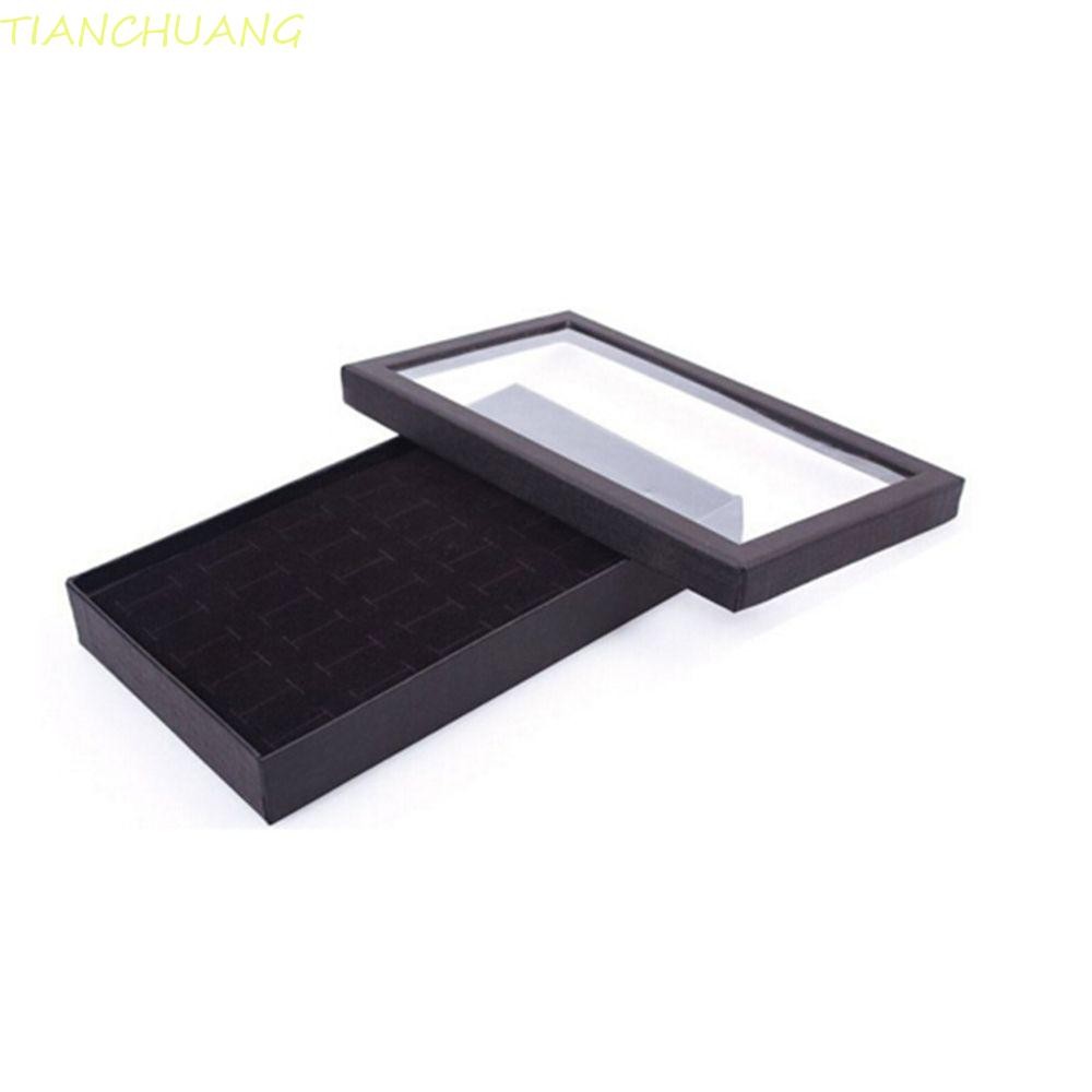 TIANCHUANG กล่องแหวน Cufflinks โปร่งใสหน้าต่างแสดงต่างหู Fine Show Holder ปฏิบัติกํามะหยี่ Organizer