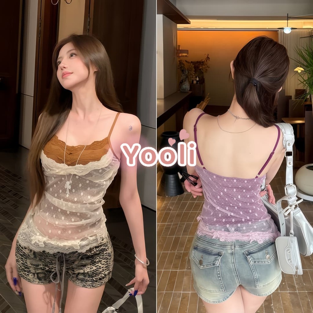 เสื้อสายเดี่ยว ลายลูกไม้ น้ำตาลม่วง  มีฟองน้ำ ใส่ง่ายสบาย ทรงรัดพอดี ทันสมัยและใช้งานได้หลากหลาย