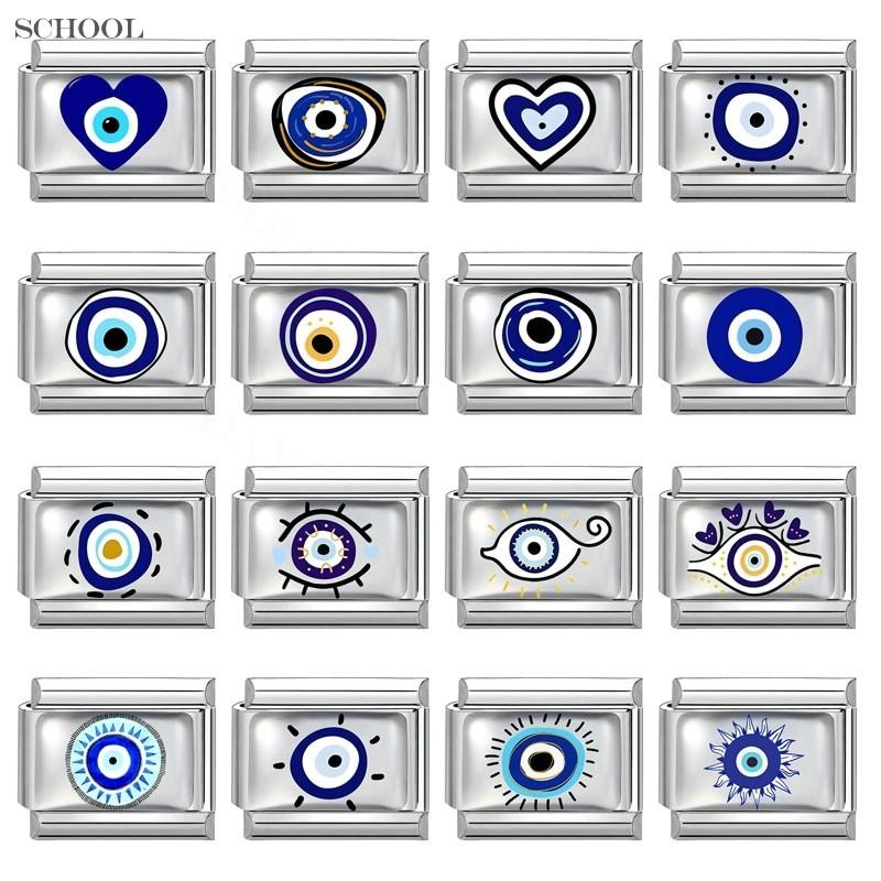 สร้อยข้อมือ charm สีฟ้าแบบ epoxy ขนาด 9 มม. สแตนเลส เสริมบุคลิกภาพ retro