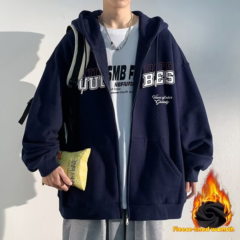 เสื้อกันหนาวมีฮู้ดขนแกะสำหรับผู้ชายและวัยรุ่น สะดวกในการสวมใส่ในฤดูหนาว
