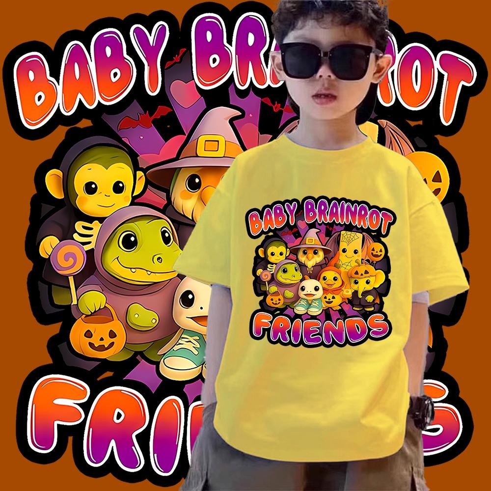 ฮาโลวีนอิตาเลี่ยน Brainro เสื้อยืดเด็กผ้าฝ้าย 8 สีขนาดใหญ่ 1-11Years เสื้อเด็ก