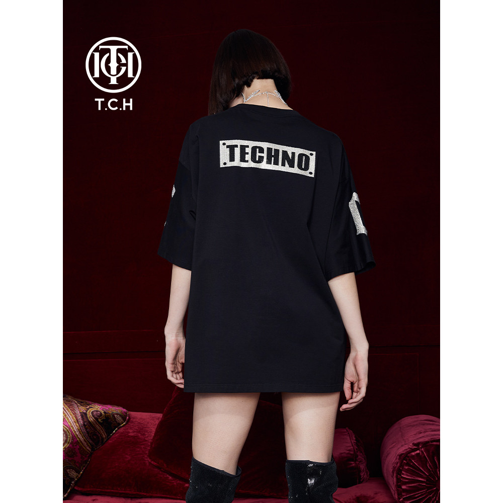 TCH Light Luxury Street - เสื้อยืดกระต่ายเพชร แขนสั้น รอบคอดีไซน์พิเศษ T212106041