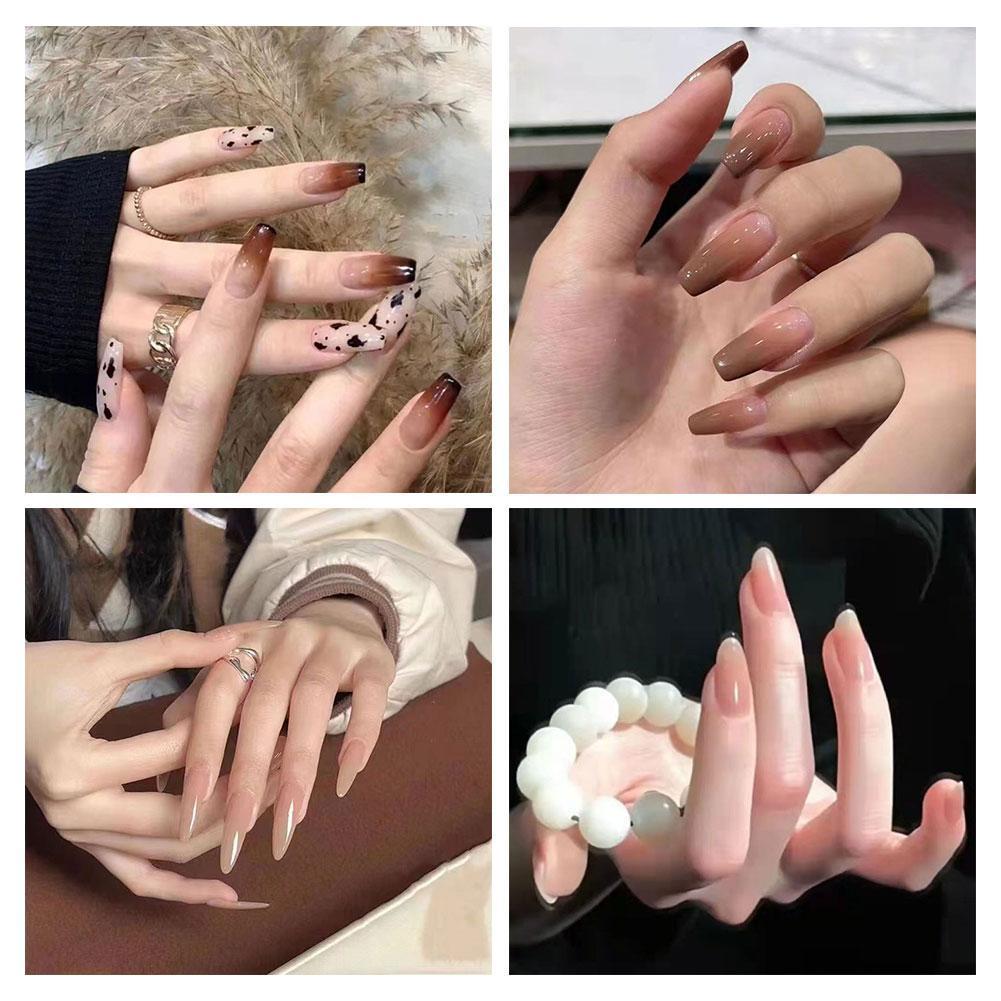 เล็บปลอมชุดออกแบบ Diy French Finger Nail Art Fasle เล็บ Ballerina เล็บปลอมยาว D7h9