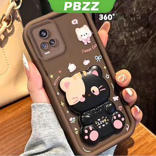 เคสสําหรับ vivo v20 PRO v20se v23e v23 v21 v21e 5G เคสโทรศัพท์ Softcase ซิลิโคนกันกระแทกใหม่ออกแบบความงามพร้อมที่วาง 360° กระจกแต่งหน้า แมวน่ารัก สําหรับเด็กผู้หญิง JTXMMZJ