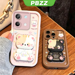 สําหรับ poco x6 F6 M6 F7 M7 F8 PRO 4G redmi 13c 5g F8 ULTRA 5G เคสโทรศัพท์ Softcase กันกระแทกความงามพร้อมผู้ถือ 360° กระจกแต่งหน้า แมวน่ารัก สําหรับเด็กผู้หญิง JTXMMZJ