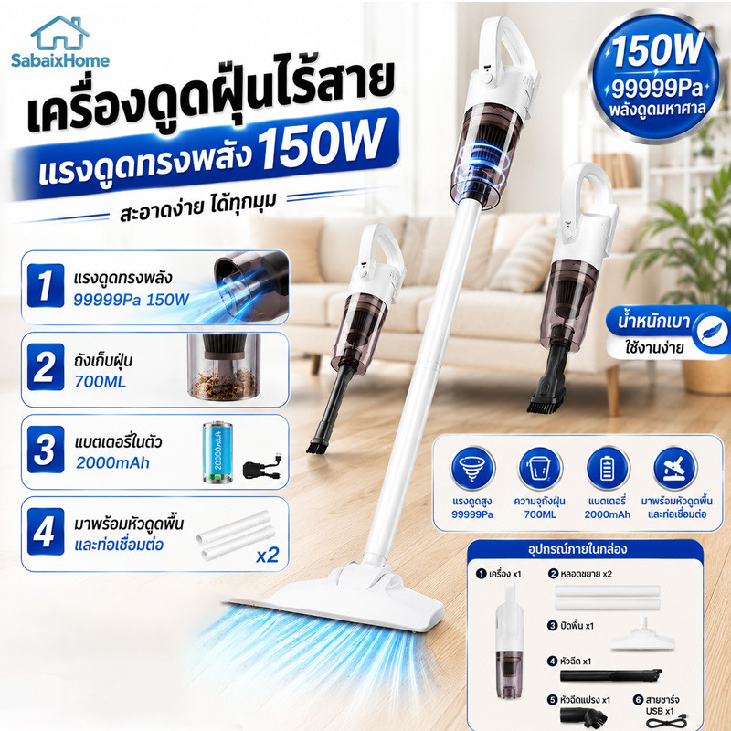 เครื่องดูดฝุ่นไร้สาย 3in1 99999Pa แรงดูดสูง เครื่องดูดฝุ่นในรถยนต์ พกพาง่าย น้ำหนักเบา สำหรับบ้านและรถ กำจัดขนแมว/ไรฝุ่น
