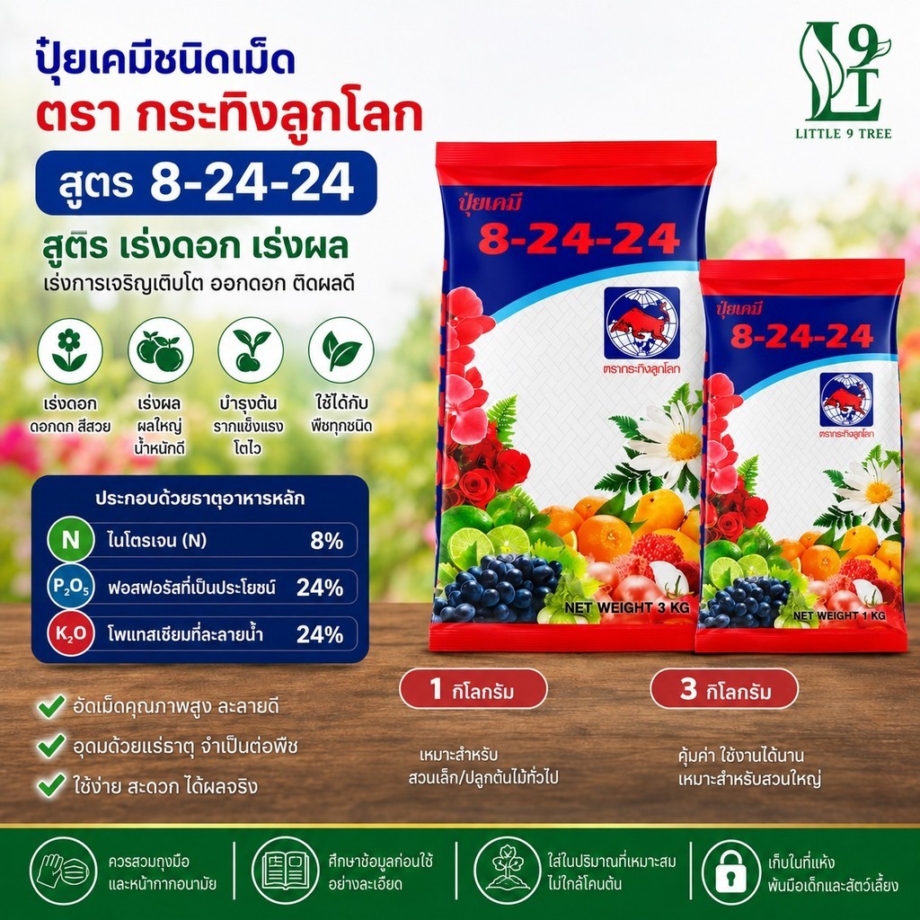 ปุ๋ยเคมีสูตร 8 24 24 ตรา กระทิงลูกโลก สูตร เร่งดอก เร่งผล ปุ๋ยเร่งดอก ปุ๋ยเร่งผล ปุ๋ยทำดอก L9T Littl