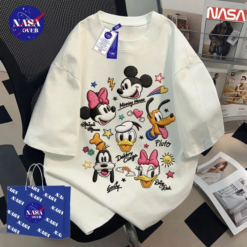 【จัดส่งจากกรุงเทพฯ】🔥NASA เสื้อยืดแขนสั้นสีขาว oversize แนวการ์ตูนขี้เล่น🎨 ลายการ์ตูนรวม เสื้อแฟชั่น ยูนิเซ็กส์ YG4539