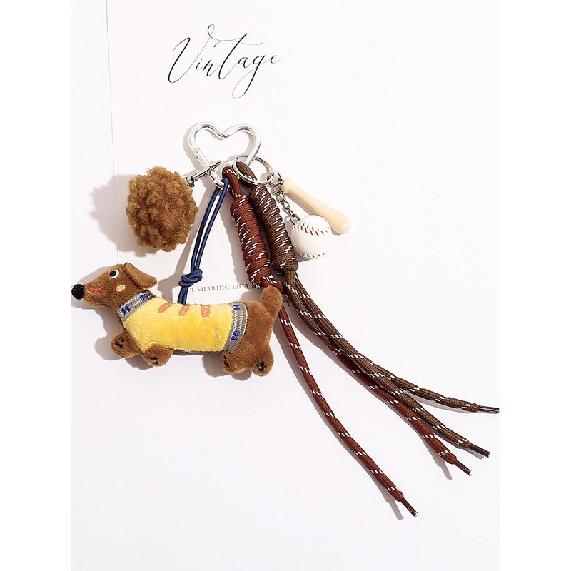 Retro Plush Dachshund กระเป๋าจี้รักพวงกุญแจจี้