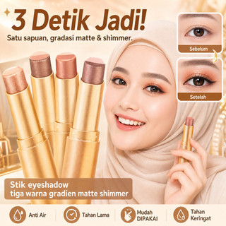 3 Detik Jadi Stik Eyeshadow Tiga Warna Dengan Glitter Gradien - Tahan Air Dan Anti Noda/Eyeshadow Stick Matte Shimmer Waterproof/ Eye Shadow Gradasi Tahan Lama/Tahan Lama 12 Jam/COD