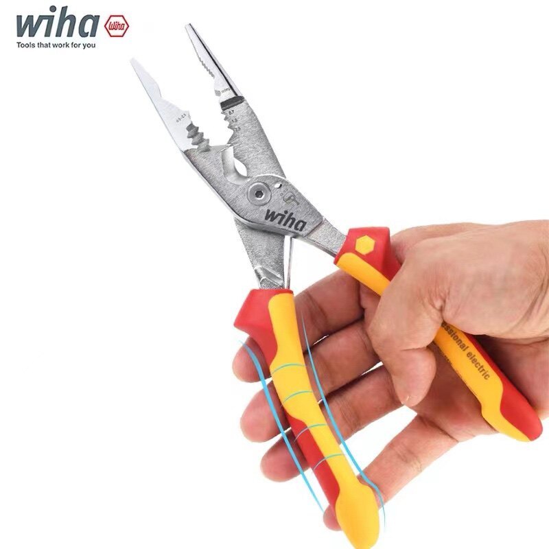 เยอรมนีนําเข้า wiha wiha 8 in 1 คีมช่างไฟฟ้ามัลติฟังก์ชั่นฉนวน Sharp-Nose Peeling Crimping เครื่องตั