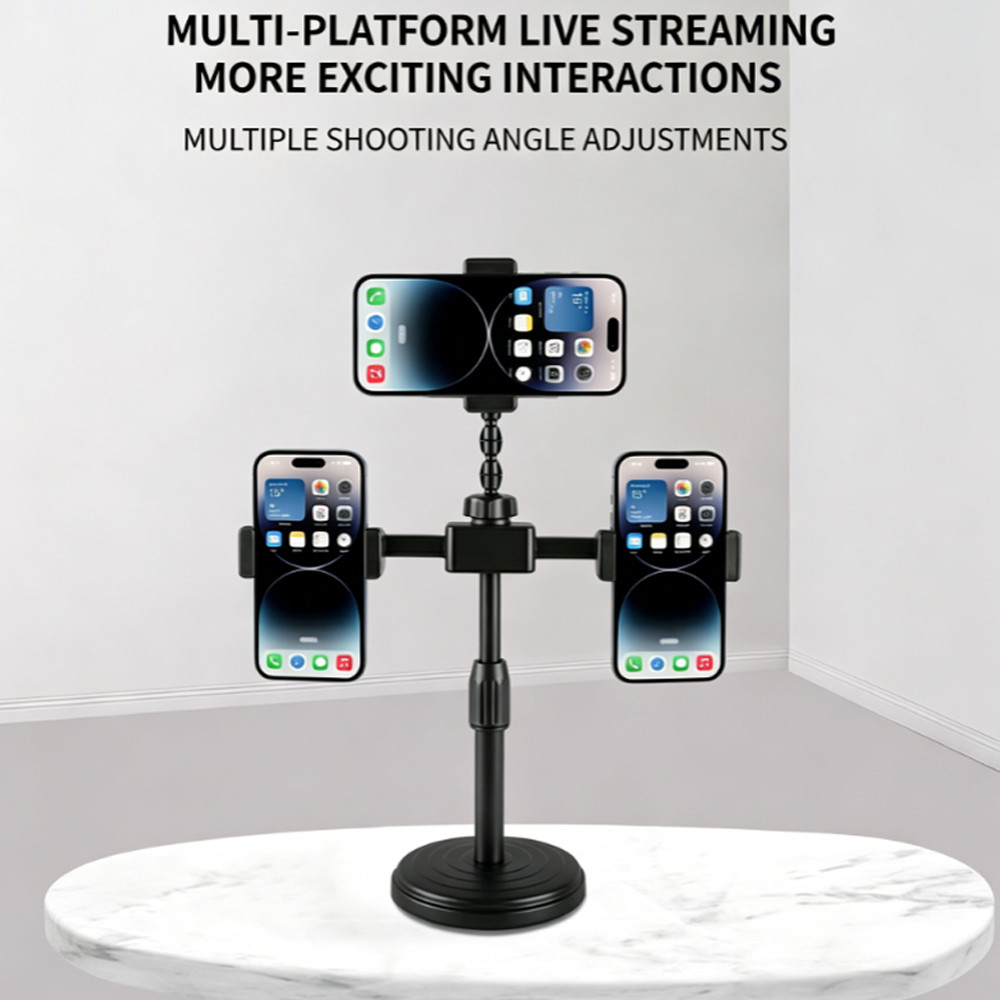 Triple Phone Desk Stand ฐานสําหรับงานหนักแขนยืดหยุ่นแบบปรับได้ Multi Screen Live Streaming Holder Universal Smartphone Mount