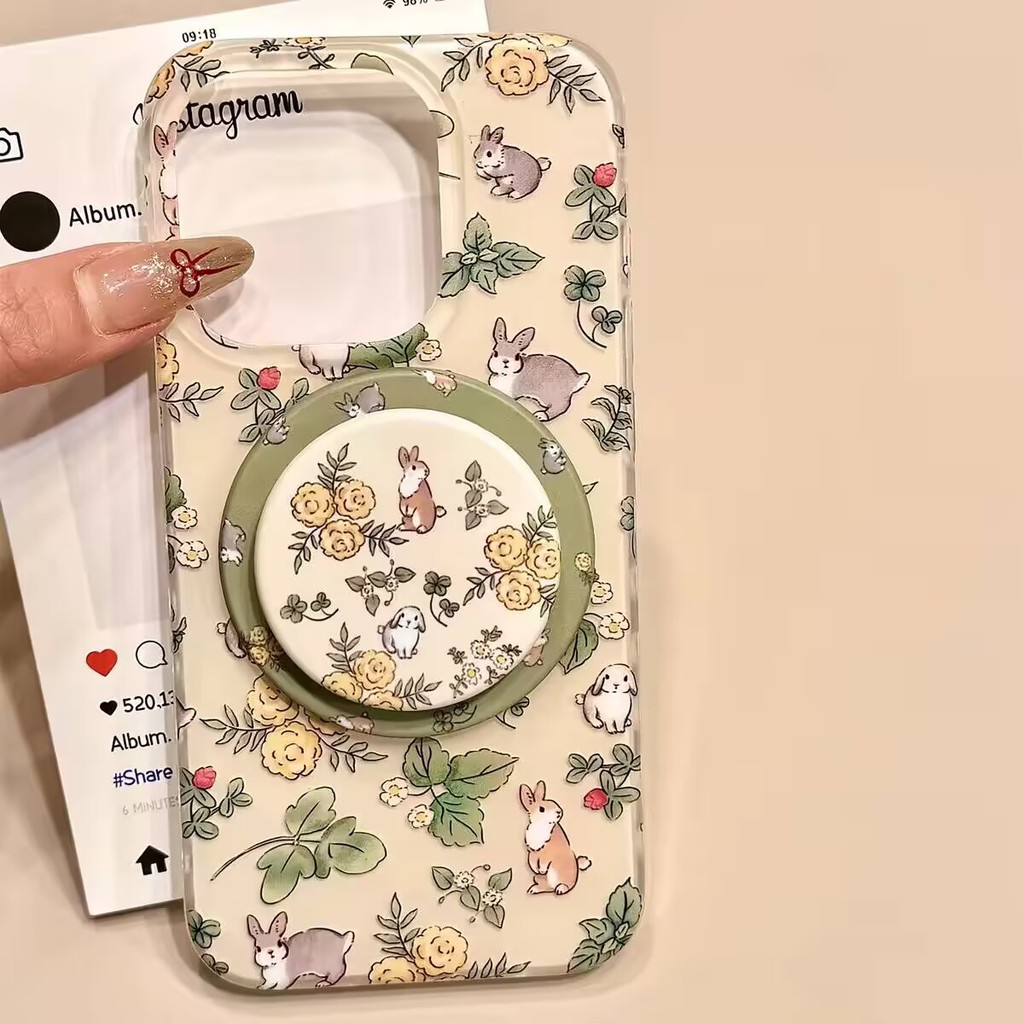 เต็มหน้าจอดอกไม้กระต่ายวงเล็บแม่เหล็กSamsung S22 S23 S24 S25 S26 FE Ultraเคสโทรศัพท์S25FEป้องกันกรณีA56 A55 กรณี