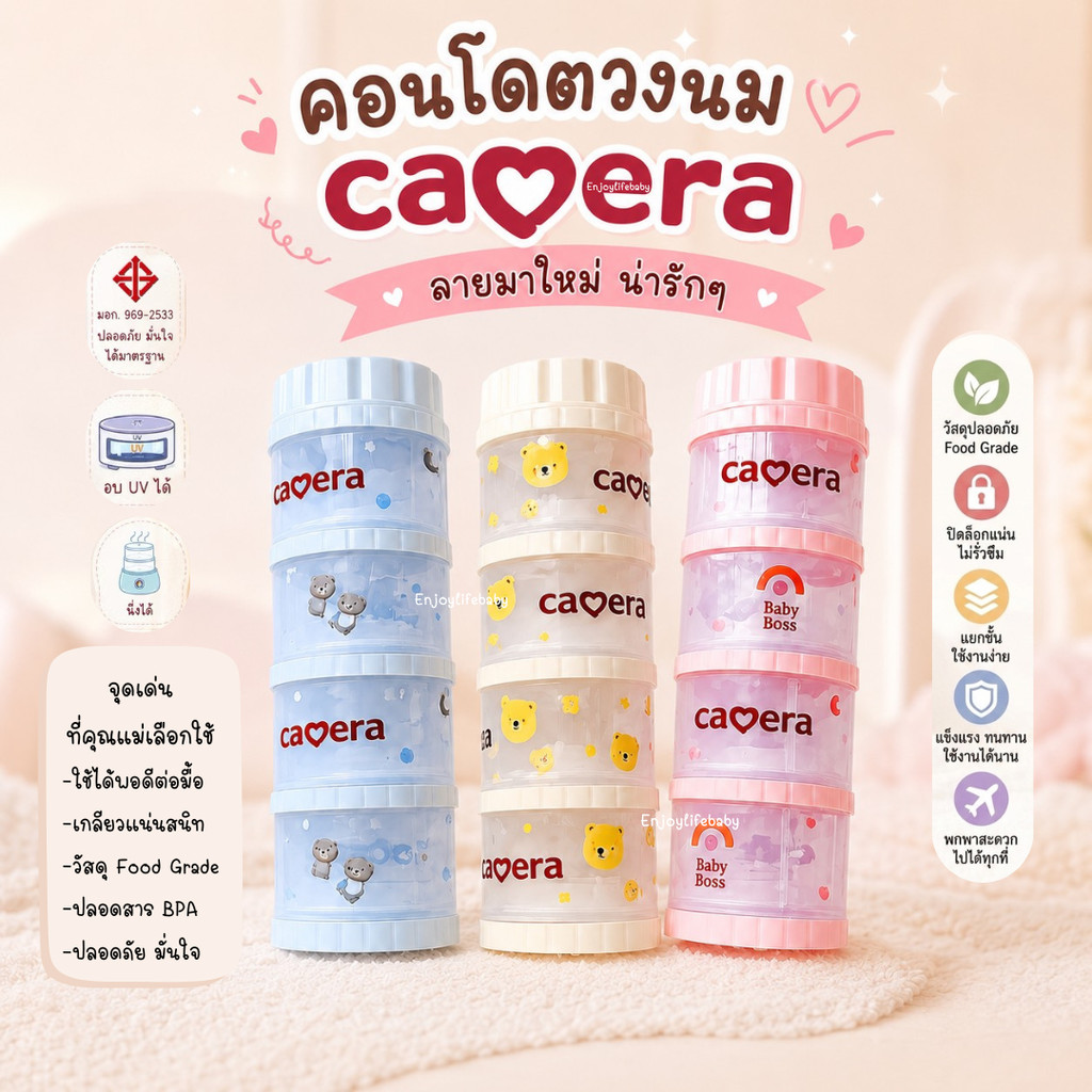 Camera Baby ที่เก็บนมผง 4 ชั้น แบ่งนมผง ตวงนม  มีฝาเทนมทุกชั้น Genius 11" PP นึ่งได้