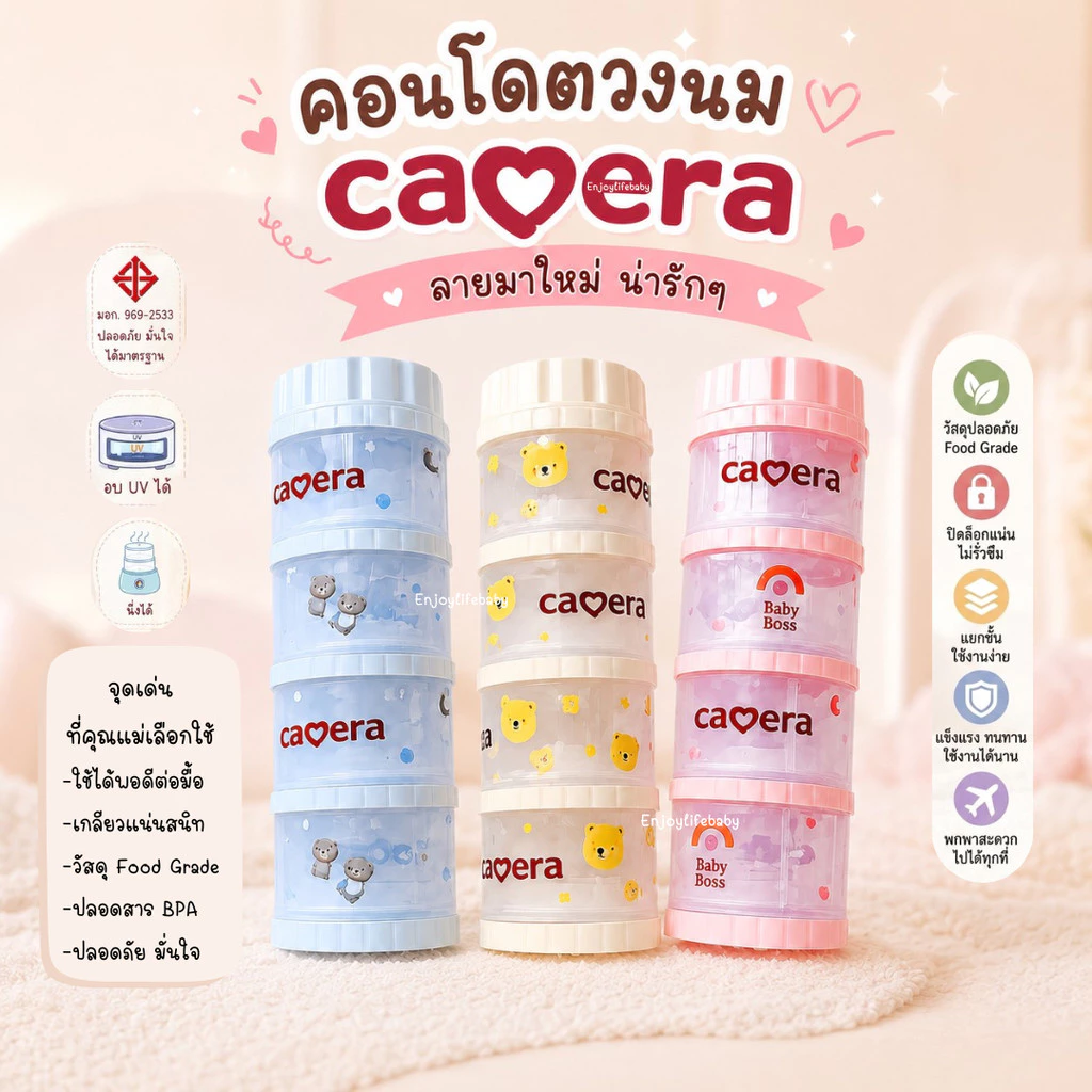Camera Baby ที่เก็บนมผง 4 ชั้น แบ่งนมผง ตวงนม มีฝาเทนมทุกชั้น Genius 11" PP นึ่งได้