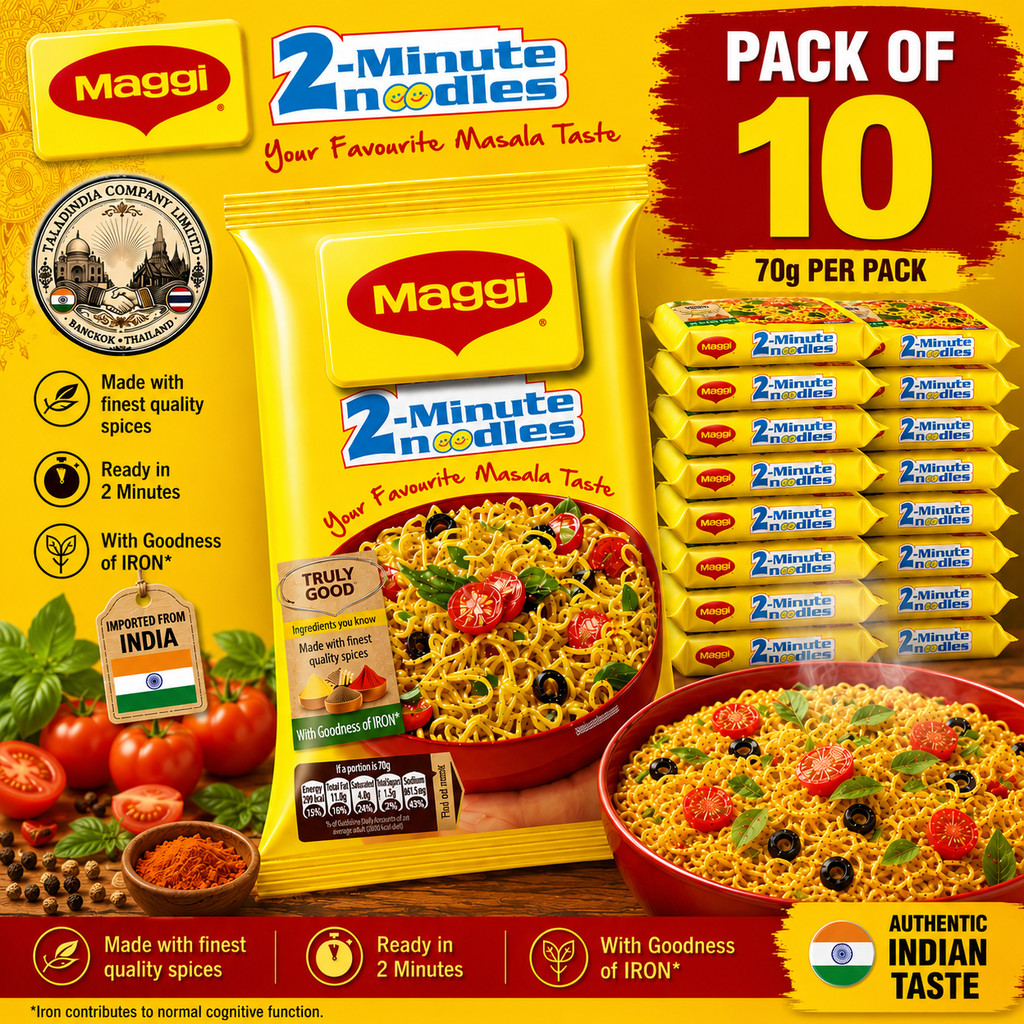 🍜 Maggi Noodle บะหมี่กึ่งสำเร็จรูปอินเดีย รส Masala แพ็ค 10 ซอง (70 กรัม x 10) |Imported from India 🇮🇳