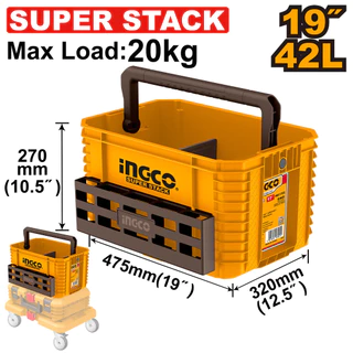 INGCO ตะกร้าใส่เครื่องมือพลาสติกวางซ้อนได้ 19 นิ้ว รุ่น PBXS104 (SUPER STACK Tools Tote)