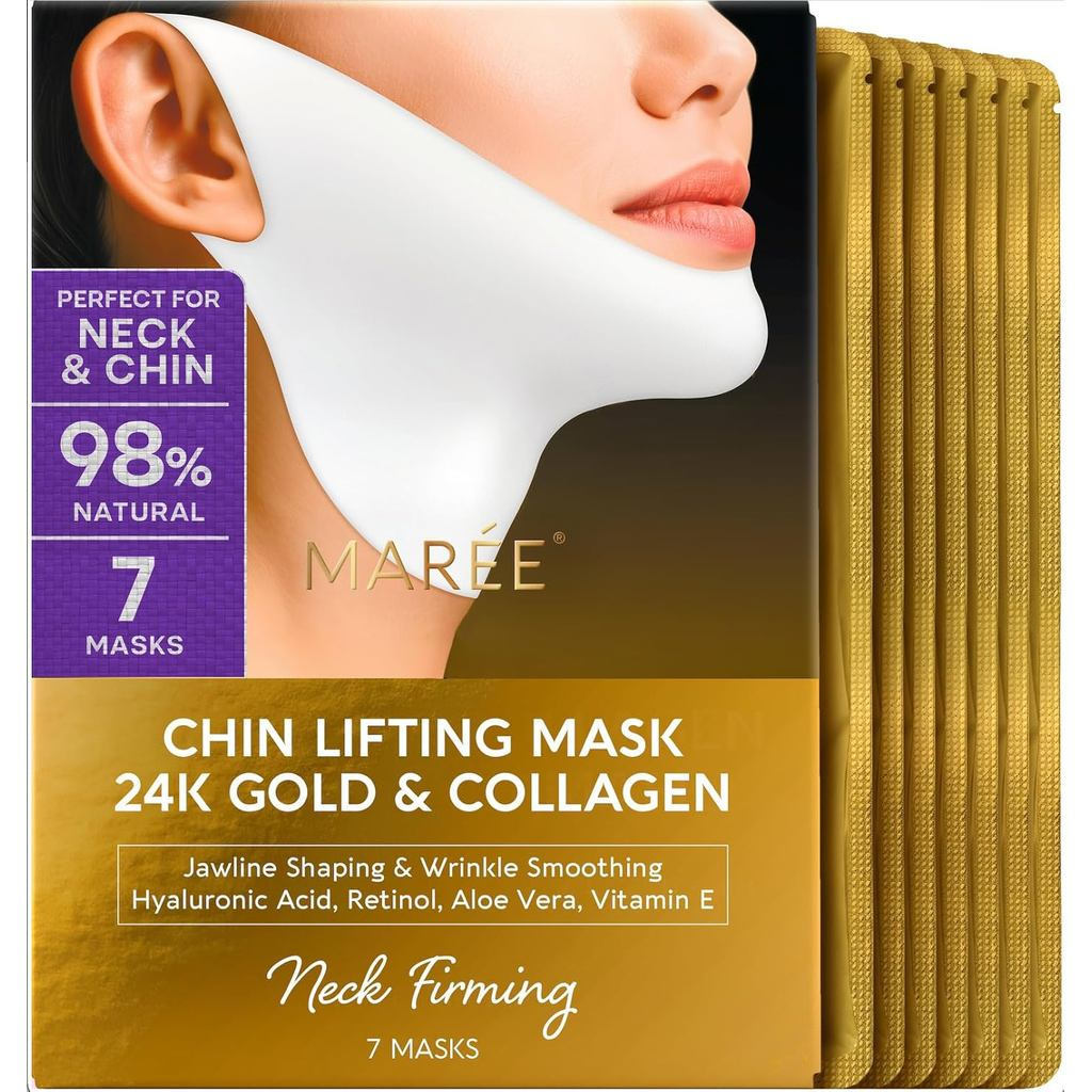 MAREEVLineLiftingMaskwith24KGold–DeepCollagenFaceMaskforWomen–JawlineShaperMaskwithRetinol&Hyaluroni