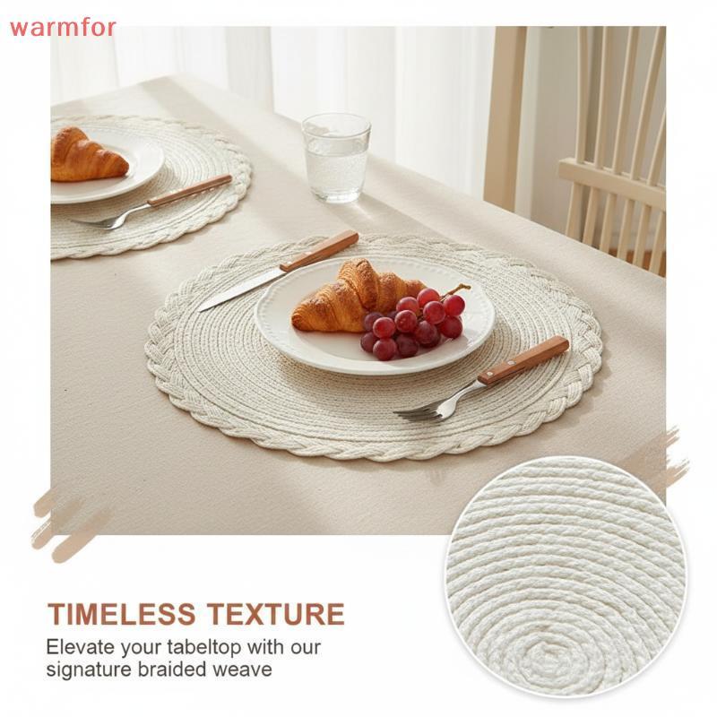 (warmfor) 38 ซม.Bohemian Braided Table Mat รอบผ้าฝ้ายฉนวนกันความร้อน Place Mat Handmade Proof Pad สํ