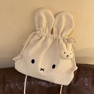 กระเป๋าสะพายข้างผู้หญิงผ้าลูกฟูกขนาดเล็กแม่เหล็ก Miffy น่ารัก