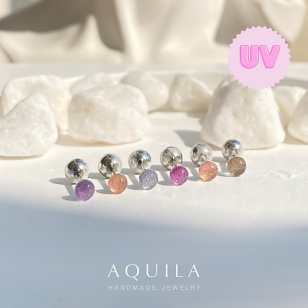 MINI UV5 • ต่างหูเงินแท้ s925  จิวหู เปลี่ยนสีเมื่อโดนแสงแดด(uv) ต่างหูจิ๋ว ** โปรดอ่านรายละเ