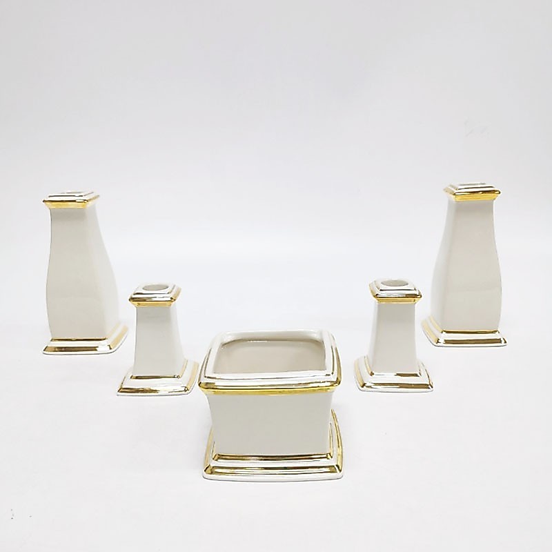 INDRA CERAMIC ชุดบูชาพระทรงเหลี่ยม สีขาวงาช้าง เซรามิกวาดทอง>> ขายแยกชิ้น<<