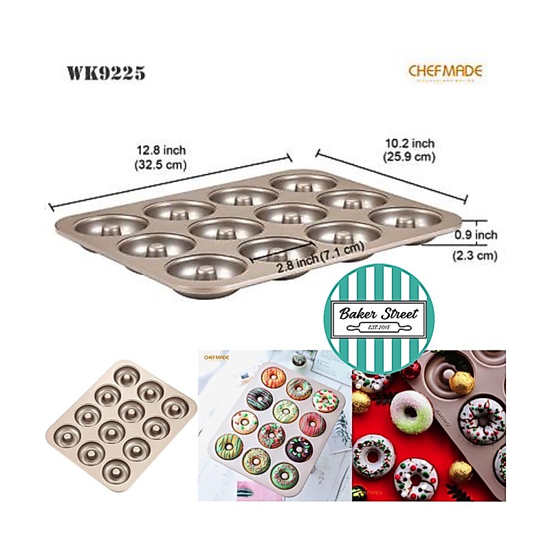 พิมพ์ CHEFMADE รหัส  WK9225 พิมพ์โดนัท 12 หลุม เคลือบเทฟลอนสีทอง