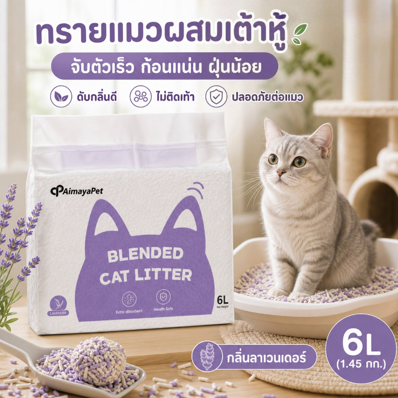FOR_PET ทรายแมวผสมเต้าหู้ เบนโทไนท์ Aimayapet 6L จับตัวเร็ว ก้อนแน่น ฝุ่นน้อย ดับกลิ่น ไม่ติดเท้า Cat Litter
