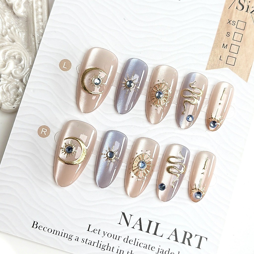 เล็บปลอมฝรั่งเศส Ballerina ยาว ชุด 10 ชิ้น 3D nailart