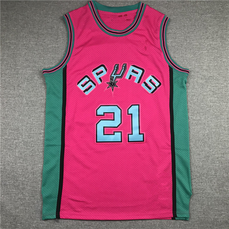 Spurs 21 Retro สีชมพู DUNCAN BASKETBALL Uniform SUPRS DUNCAN BASKETBALL JERSEY