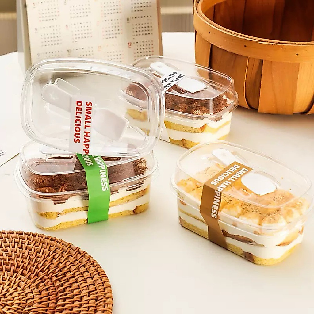 B027 พร้อมส่ง!(แพค25) กล่องใส่ขนม กล่องอเนกประสงค์พร้อมช้อน