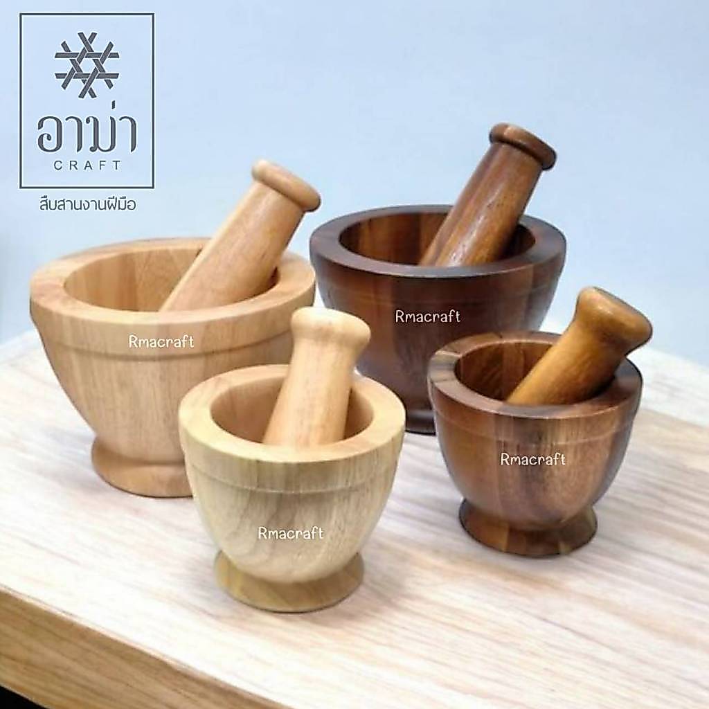 ครกไม้จามจุรี (ขนาด 4 นิ้ว , 6 นิ้ว) ครกไม้ยางพารา สไตล์มินิมอล แข็งแรงทนทาน น้ำหนักเบา ยกล้างง่าย