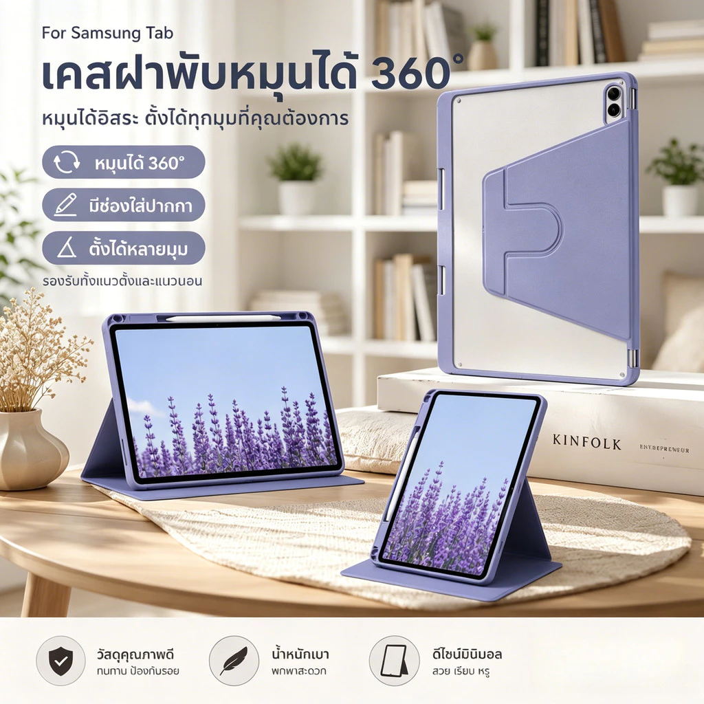 เคสอัจฉริยะ สําหรับ Samsung Tab A8 A9+/A11+ S10 Lite S6 Lite S9/S8+/S7 หมุนได้360° เคสมีที่เก็บปากกา ซิลิโคนนุ่มขอบ
