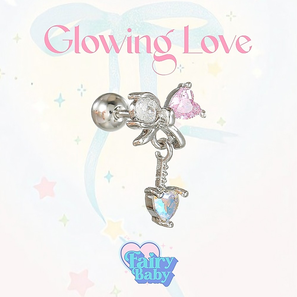 Fairybaby จิว Glowing Love (1 ชิ้น) จิว รูปโบว์ ห้อยตุ้งติ้ง หัวใจ โฮโรเเกรม น่ารัก (J1-055)