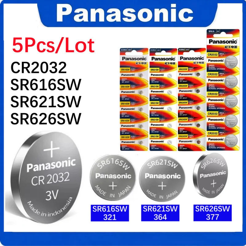 5PCS Panasonic แบตเตอรี่เดิม SR616SW 321 SR621SW 364 SR626SW 377 สําหรับนาฬิกาเครื่องคิดเลขนาฬิการีโ
