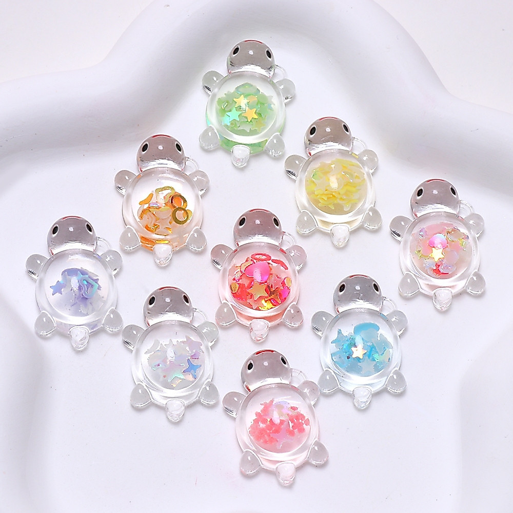 10ชิ้น ทําเอง อุปกรณ์เสริมอุปกรณ์เสริมจี้น่ารัก อะคริลิส่องสว่างโปร่งใสเลื่อมเต่า