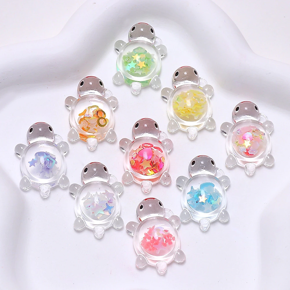 10ชิ้น ทําเอง อุปกรณ์เสริมอุปกรณ์เสริมจี้น่ารัก อะคริลิส่องสว่างโปร่งใสเลื่อมเต่า