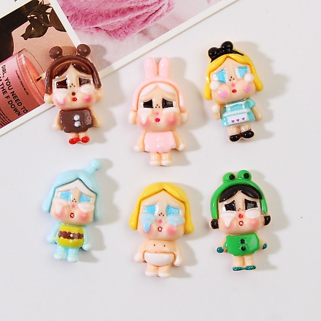 6ชิ้น ตุ๊กตาเรซิ่นครายเบบี้cry baby เรซิ่นเคลือบเงา