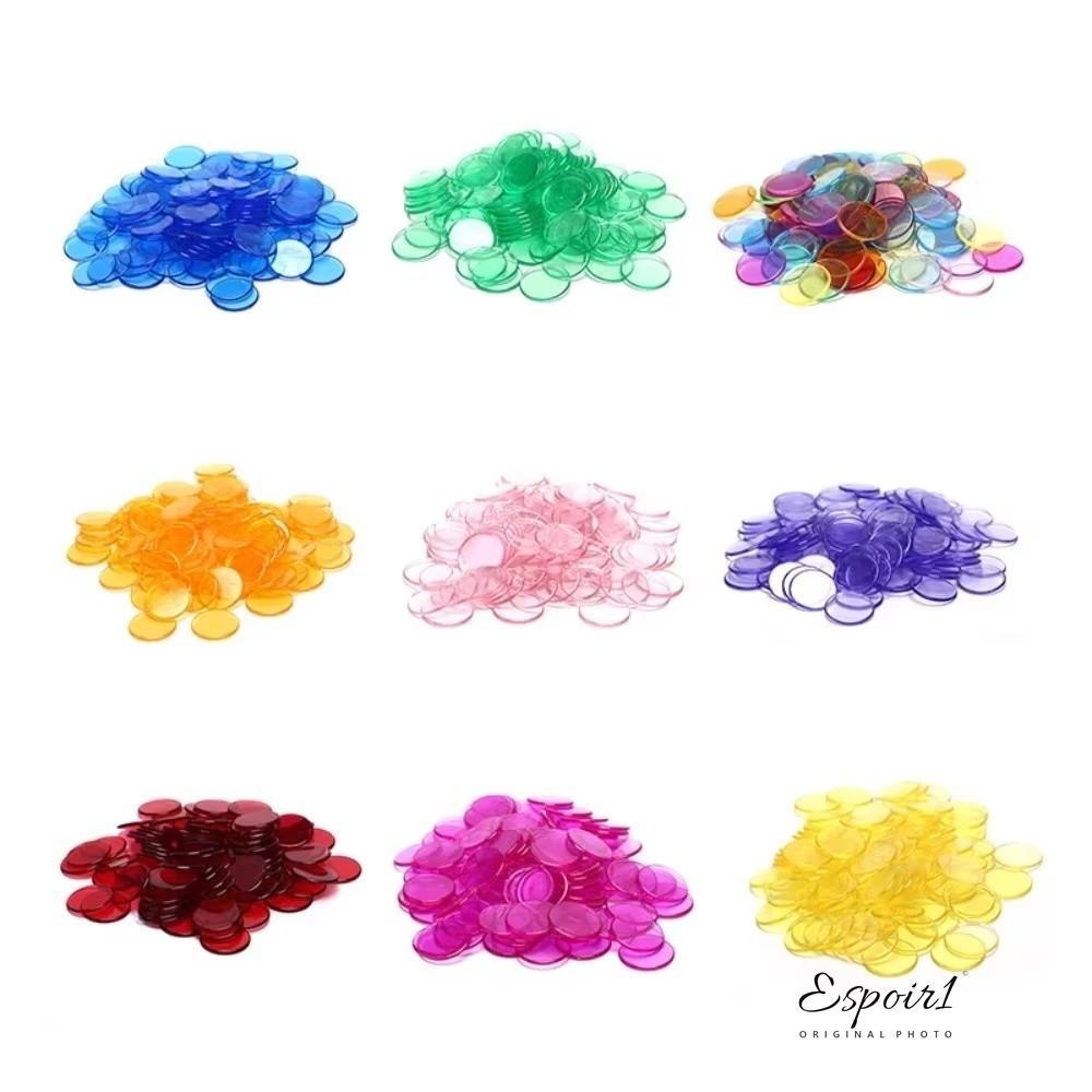 ESPOIR1 100 ชิ้นชิปนับรอบ, ชิปบิงโก Montessori สีสันสดใสโปร่งใส, โทเค็นเกมพลาสติกน้ําหนักเบาอุปกรณ์ห้องเรียน