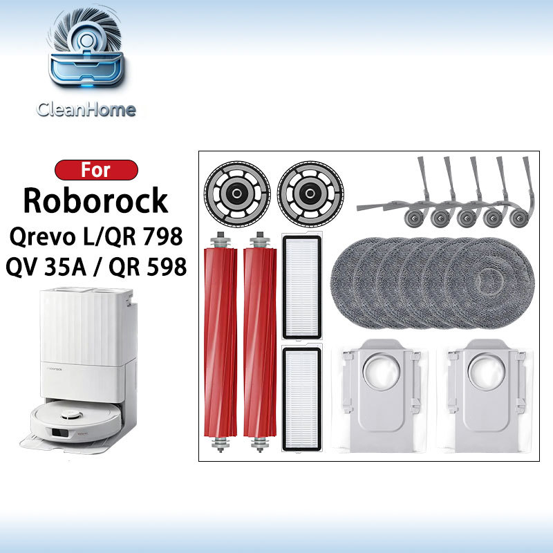 สําหรับ Roborock Qrevo L / QR 798 / QV 35A / QR 598 เครื่องดูดฝุ่นหุ่นยนต์อุปกรณ์เสริมหลักแปรงด้านข้าง Hepa กรอง Mop ผ้าถุงเก็บฝุ่น