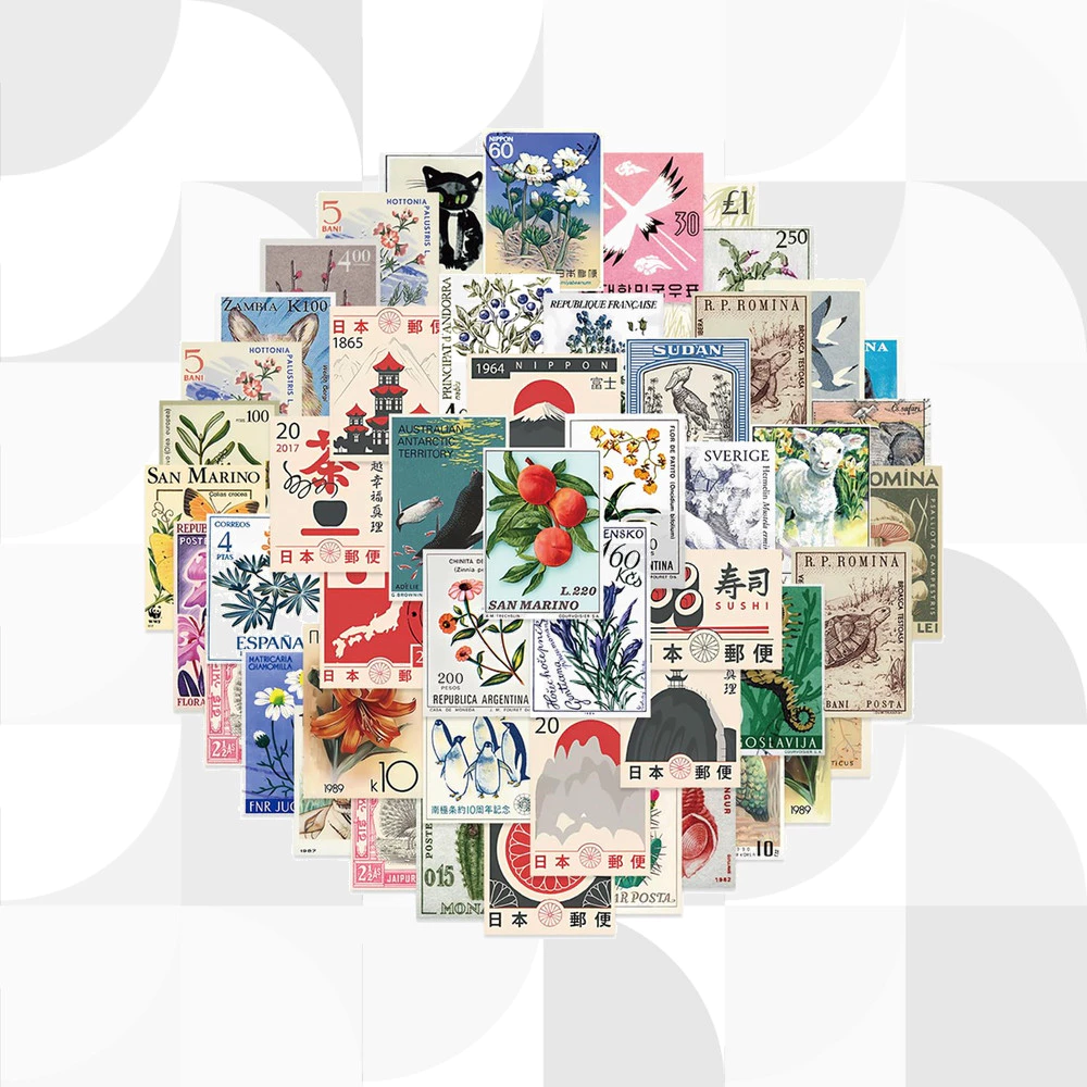 Retro Stamp Sticker (Only 1 Piece Randomly Not a Set) สติ๊กเกอร์แสตมป์ย้อนยุค【ส่งตรงจากญี่ปุ่น】
