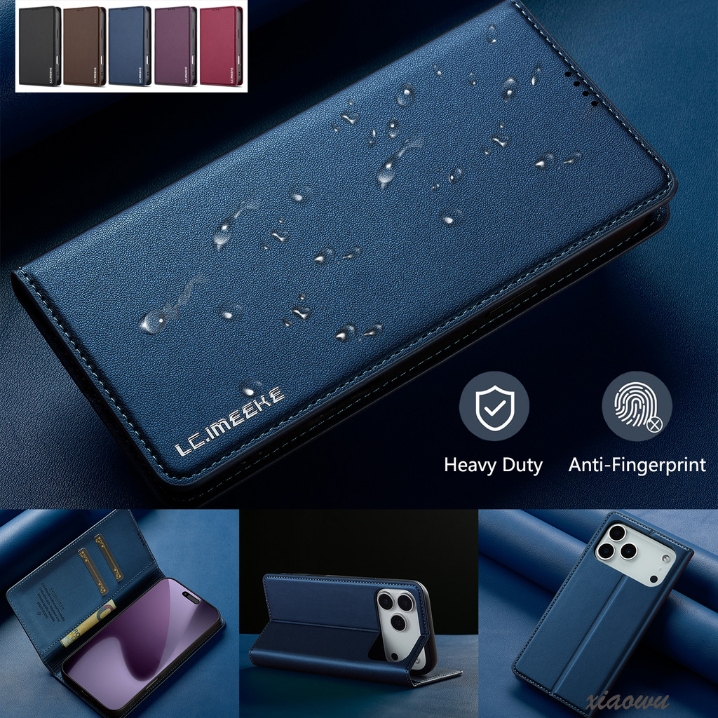 หรูหราหนัง MAGNETIG CLOSURE เคสโทรศัพท์สําหรับ iPhone 17E 17 Air 17 PRO MAX 13 mini 14 15 16 PRO MAX PLUS 16E หนังพลิกกระเป๋าสตางค์ช่องใส่การ์ดกันกระแทกป้องกันปลอก