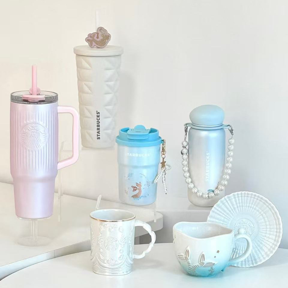 Starbucks Cup 25 Online Romantic Ocean Anniversary Series Icemaster Stainless Straw Mark ถ้วยน้ําควา